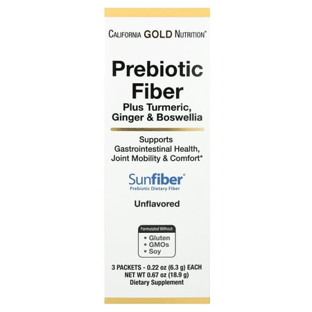 California Gold Nutrition Prebiotic Fiber Plus Turmeric Extract, Organic Ginger Extract and Boswellia Extract , 3 Packets, 0.22 oz (6.3 g) Each