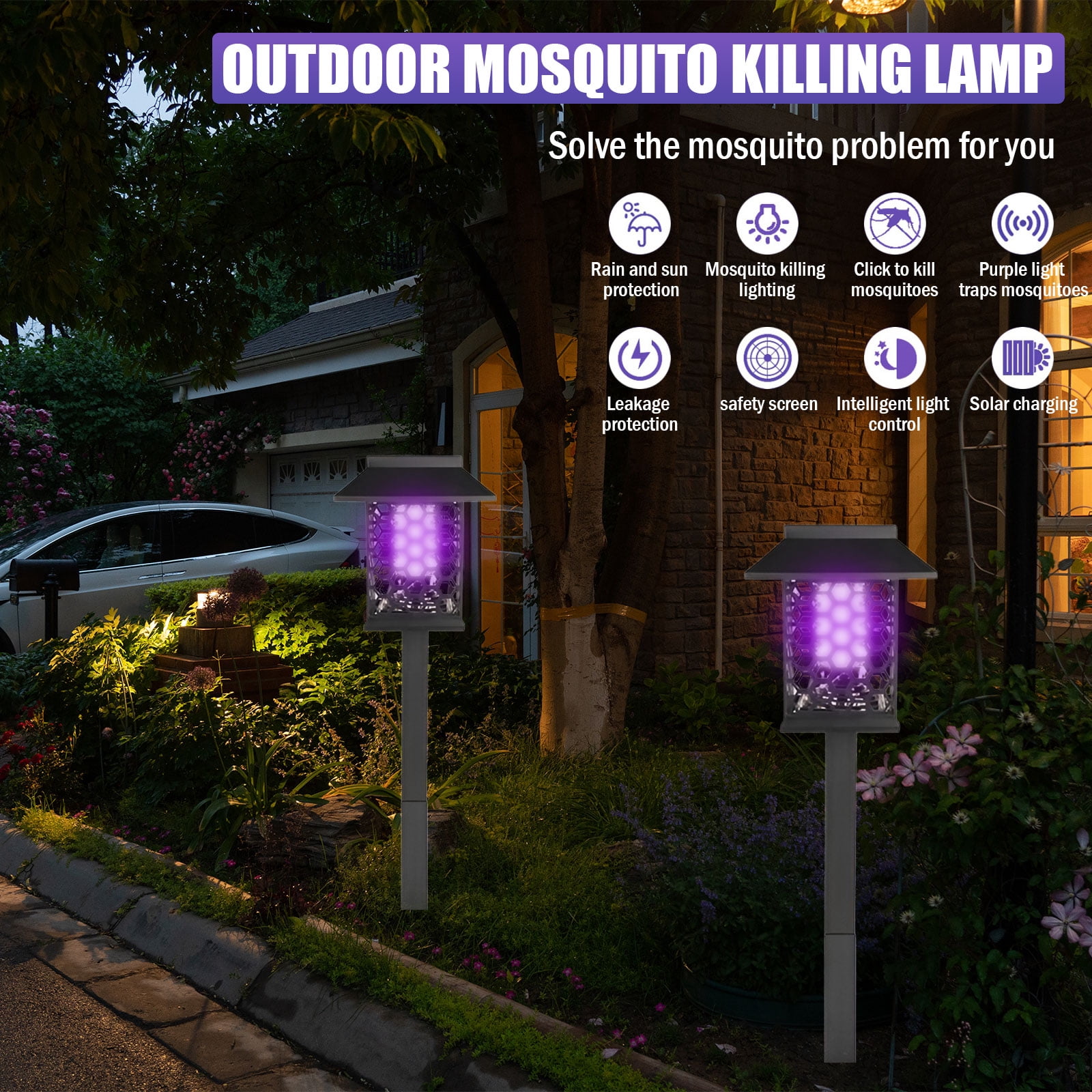 XZKING 4 Pack Solar Bug Zapper Outdoor Solar Powered Mosquito Zapper Mosquito Lamp Fly Zapper Repellent Lighting Stake Landscape Fixture for Garden Patio Pathway Backyard Camping