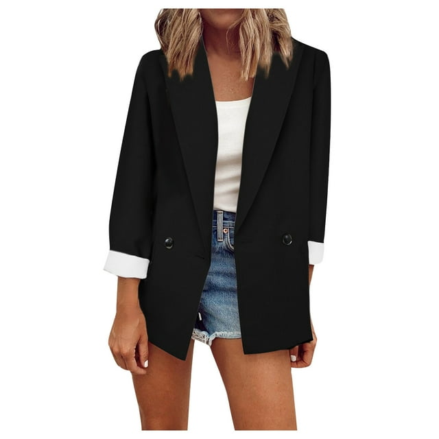 IROINID Blazer pour Femmes à Manches Longues Couleur Unie Col à Revers, Veste Ample Automne Hiver Petit Costume Simple Printemps et Automne
