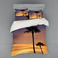 thumbnail image 2 of Palm Tree Duvet Cover Set, PalmTrees Twilight in Tropical Environment Natural Beauty at Sunset Scene Print, Bedding Set with Shams and Fitted Sheet, 3 Sizes, by Ambesonne, 2 of 3