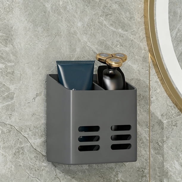 Wall Mounted No Drill Storage Organizer With Drainage Holes Multi Compartment Holders For Bathroom Kitchen Living Room Bedroom Home Organization