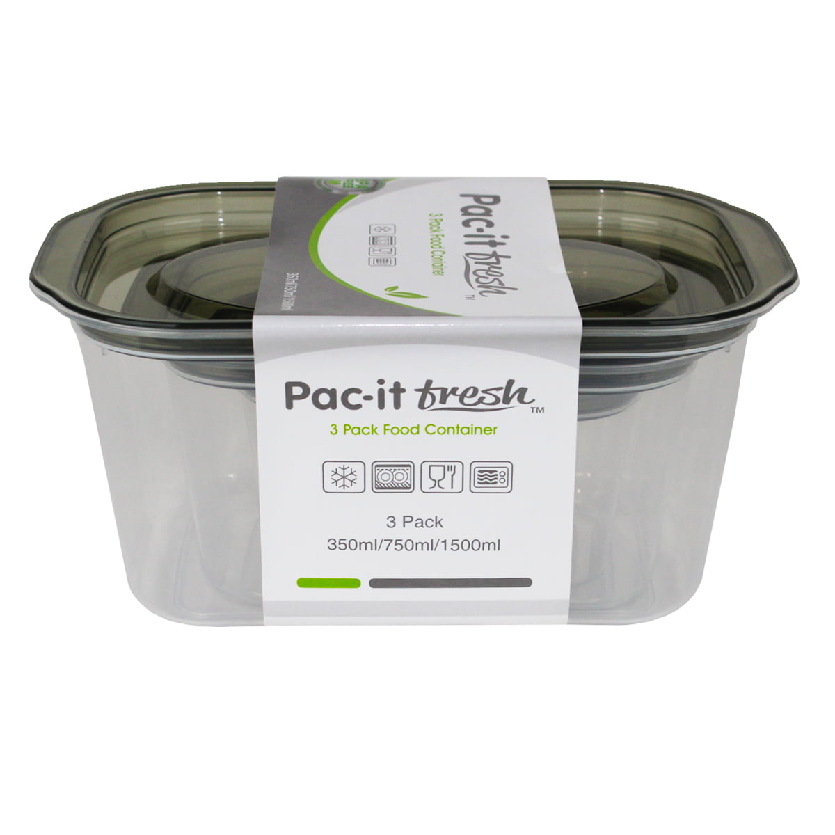 Pac-it Fresh 3-Pack Clear Plastic Food Storage Container w Lids BPA Free 