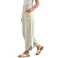 thumbnail image 6 of Oiangi Women's Wide Leg Pants Elastic Waist Curved Hem Ankle Pant Fall Casual Ruched Travel Trousers with Pockets White M, 6 of 6
