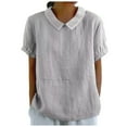 thumbnail image 1 of TINZ T-Shirt Rétro Mode Femme Couleur Unie Ample Col Rabattu T-Shirt Court Manches Longues T-Shirt Manches Longues Femme Course T-Shirt Manches Courtes Femme T-Shirt Été Athlétique Femme, 1 of 5