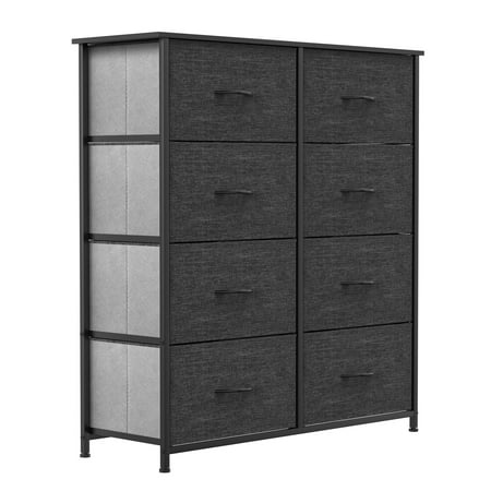 Dextrus 8 Drawers Dresser Bedroom Bins Organizer High Storage Tower Furniture, Black Gray