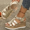 thumbnail image 4 of Rokment Platform Wedge Gladiator Sandals for Women 2026 Classic Vintage Casual Metallic Leather Open Toe Ankle Strap Chunky High Heels Fisherman Dressy Summer Shoes Roman Beach Gold Size 5.5, 4 of 9