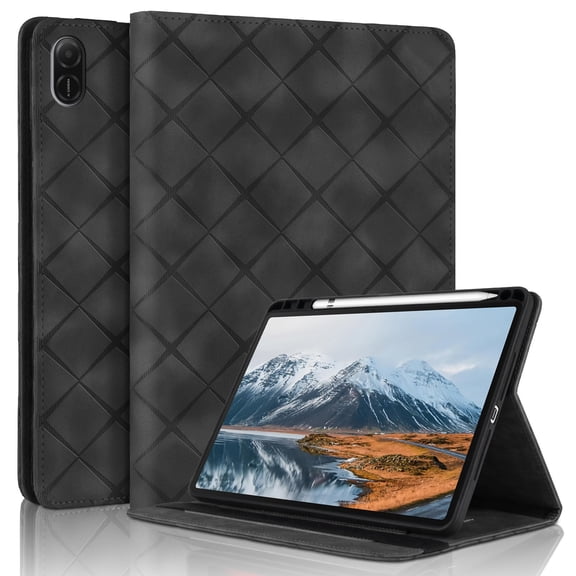 for Honor Pad X9 2023/Honor Pad X8 Pro 11.5 inch Case, Rhombus Grid Pattern Multiple Viewing Angles Stand Slim Folio Cover (Black)