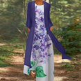 thumbnail image 2 of Robes d'Été pour les Femmes 2022 Femmes Casual Print Robe Col Rond Manches Robe Demi Manches en Mousseline de Soie Châle Cardigan Deux Ensemble, 2 of 8
