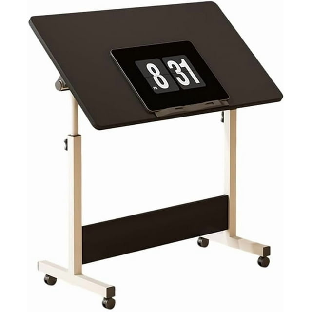 OUYAWEI Standing Height Adjustable Computer Desk with Wheels Mobile Computer Table Sit Stand Up for Work Office,Ergonomic Rising Computer Table,Black
