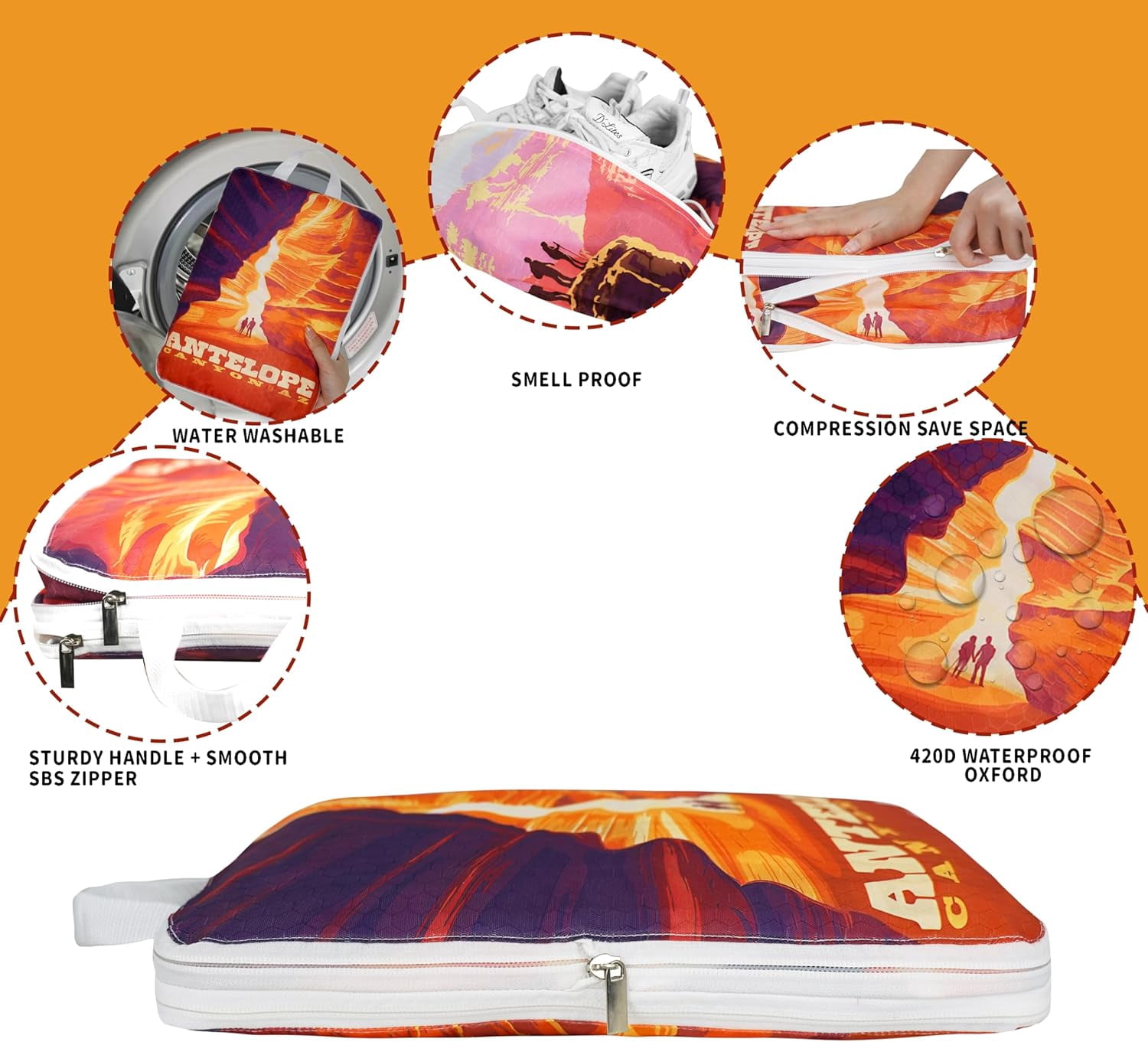 Compression Packing Cubes for Suitcases, 6 Set National Park Travel Luggage Organizer Bags Lightweight Waterproof Smell Proof Packing Cubes as Travel Accessories