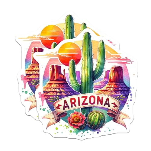 (2 Pack) Arizona Cactus Magnets - Southwest Desert Art - Retro Travel Decor - 5" On Longest Side - for Cars, Fridges, Toolboxes - Made in USA - MAG6828