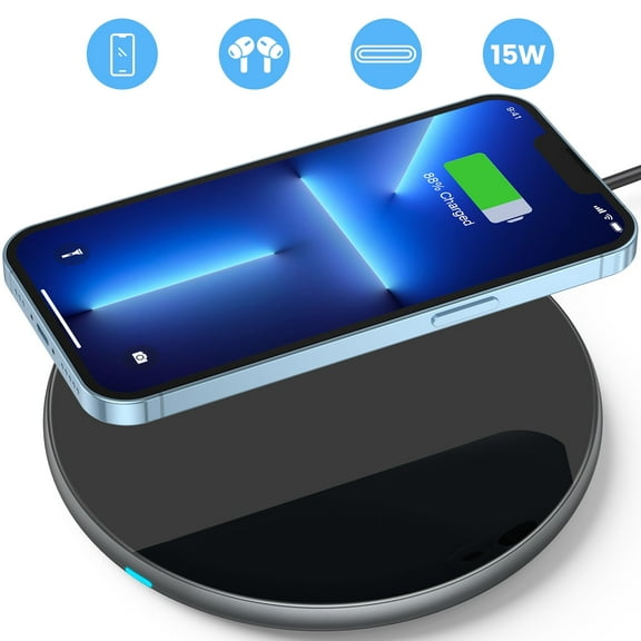 AGPTEK Wireless Charger, 15W Max Round Charging Pad, Qi-Certified for iPhone, Model DW11, Black