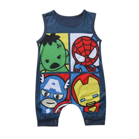 

Baby Summer Romper Cartoon & Cute Sleeveless Round Neck Button Closure Romper