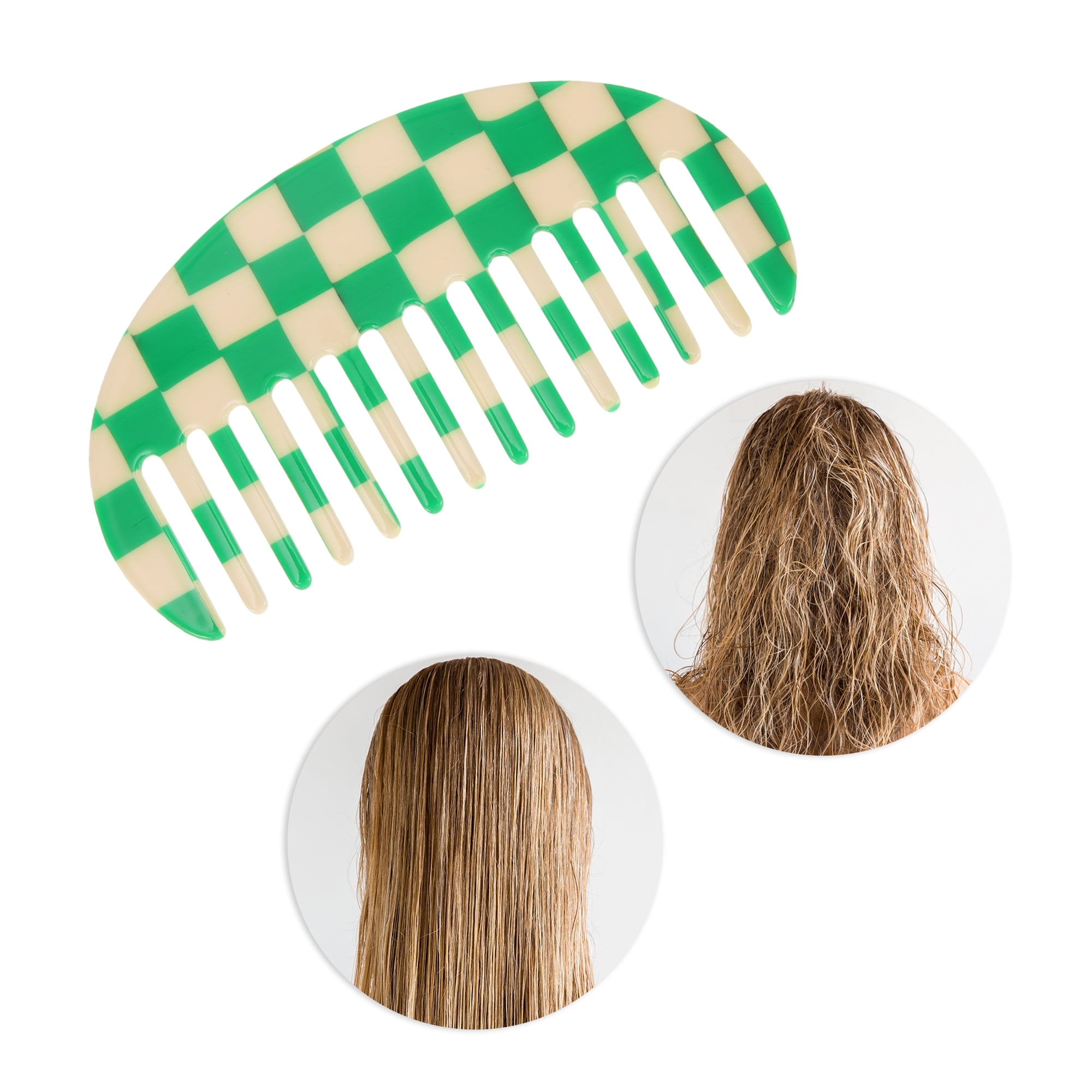 Unique Bargains 1 Pc Square Retro Checkerboard Hair Comb for All Hair Types Green, White