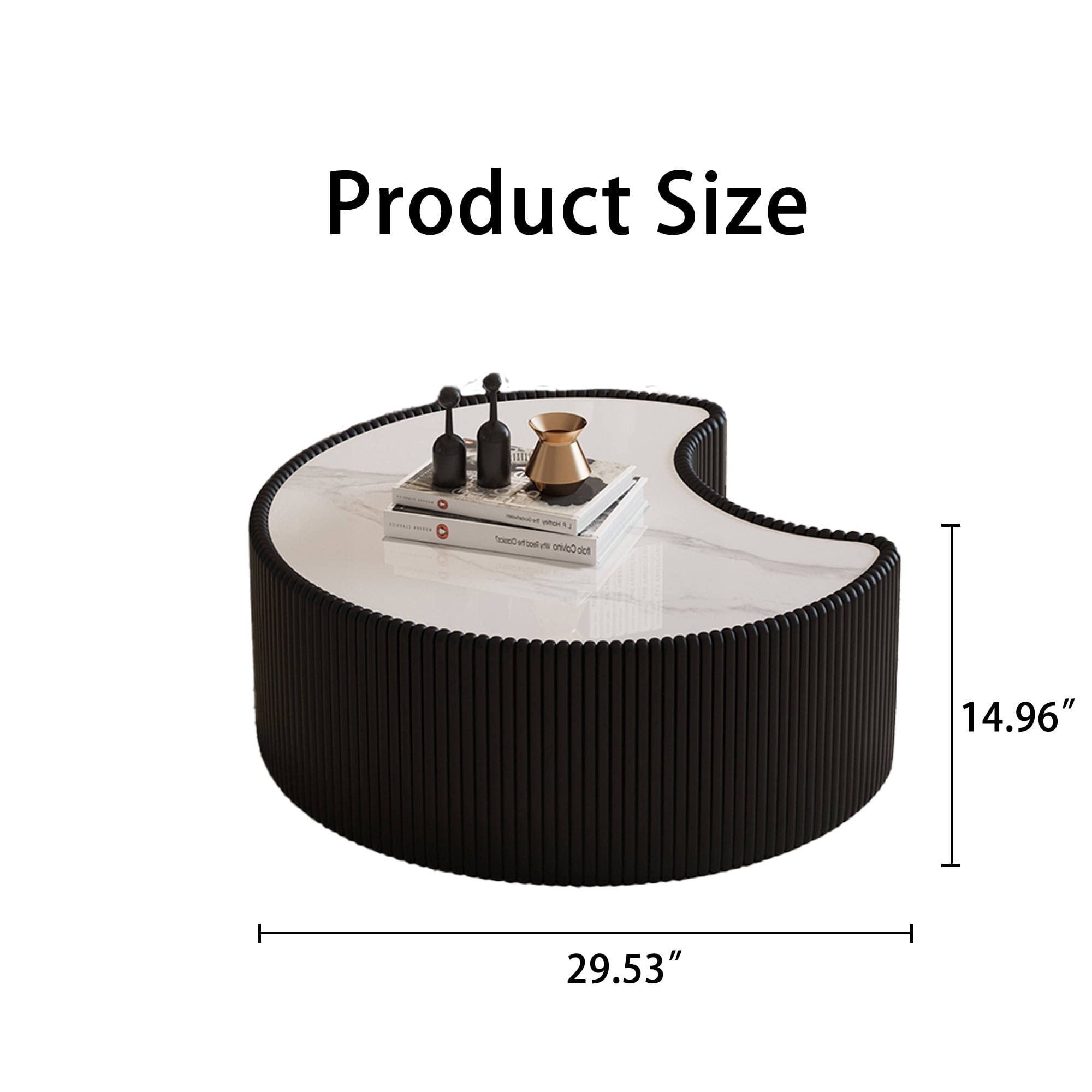 Sintered Stone Coffee Table 29.53 Inch, Irregular Shape Leather Top for Living Room Office, Black
