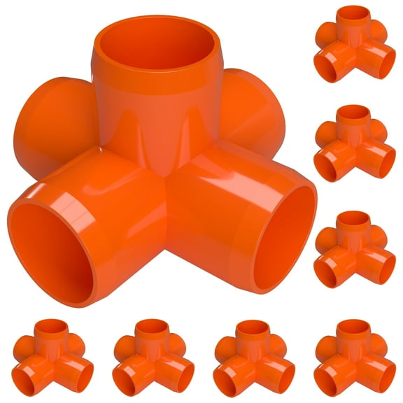 FORMUFIT PVC Fitting, 5-Way Cross Side Outlet, Furniture Grade, 3/4" Size, Orange, 8-Pack (F0345WC-OR-8)