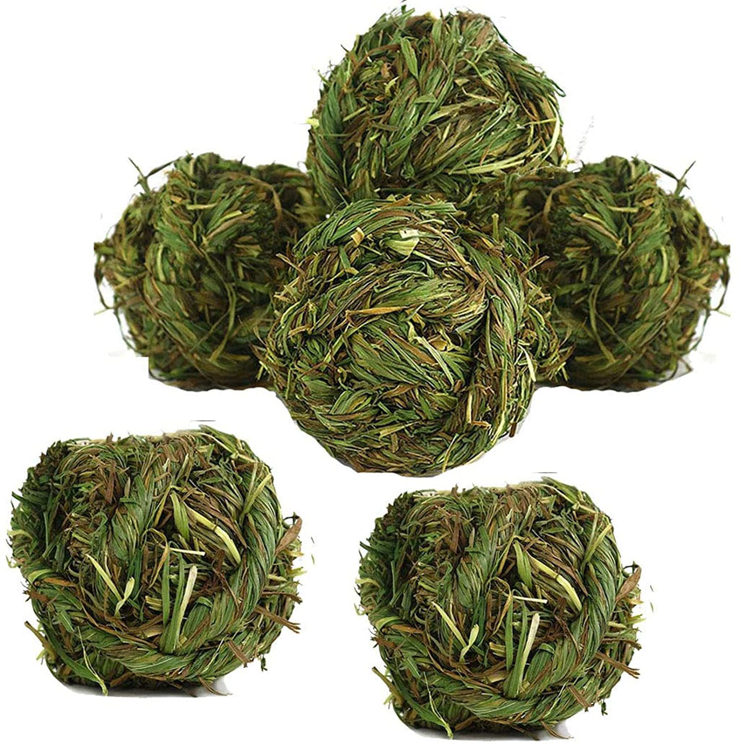 PINVNBY 6 Pack Rabbit Chew Grass Balls Bunny Natural Timothy Woven Grass Ball Teeth Grinding Activity Play for Chinchillas,Hamster,Guinea Pigs,Gerbils and Other Small Animal 