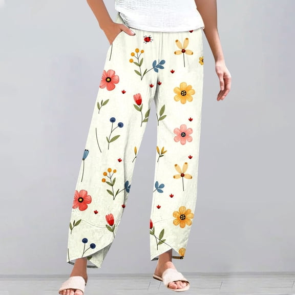 Women's Casual Pants Striped Linen Pants For Women Summer Casual Wide Leg Pants With Pockets Comfy Cropped Palazzo Pants,White Women's Casual Pants XXXL