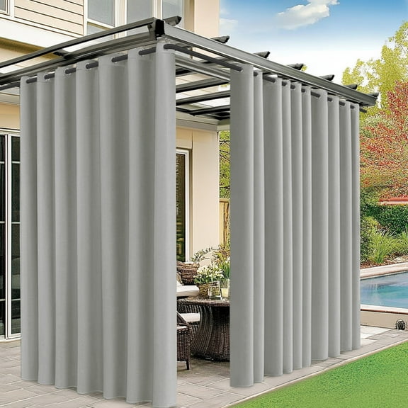 Uxcell Outdoor Curtains for Patio Waterproof, 150W x 108L Inch Heavy Gazebo Curtains for Outdoor Patio, Porch, Sunlight [Grey, Grommet Top]