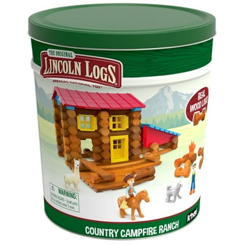 LINCOLN LOGS Country Campfire Ranch - Real Wood Logs - 124 Pieces - Collectible Tin - Exclusive