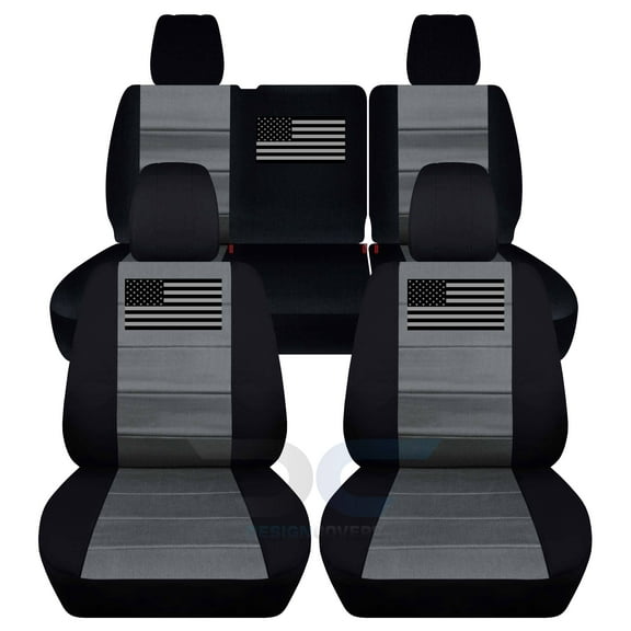 D3N-1-Designcovers Fits 2013-2018 Jeep Wrangler JK 4door Cotton Seat Covers With America Flag Design:Black and Charcoal- Full Set