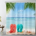 thumbnail image 5 of Summer Beach Shower Curtain Blue and Red Slipper Tropical Ocean Sand Bathroom Shower Curtain Starfish Seashell Palm Leaves Funny Hawaiian Waterproof Durable Bath Curtain with 12 Hooks 72x72 Inches, 5 of 6