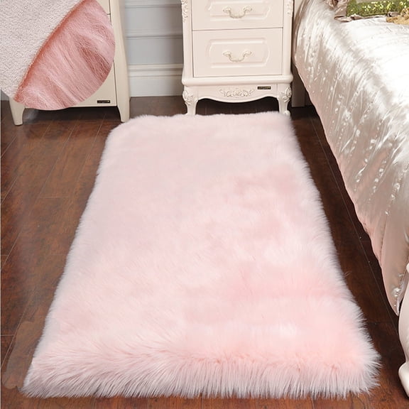 Pink Fluffy Area Rugs 1.6 x 4.9ft Shaggy Faux Fur Sheepskin Rug Soft Comfortable Plush Carpet Bedroom Living Room Floor Mats
