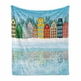 thumbnail image 1 of Winter Soft Flannel Fleece Blanket, Christmas Season Themed Snowy Digital Art Multicolored Houses and Reflection on Sea, Cozy Plush for Indoor and Outdoor Use, 50" x 70", Multicolor, by Ambesonne, 1 of 6