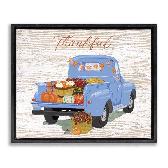 Stupell Industries Traditional Thankful Farmhouse Harvest Truckload Black Floating Frame Canvas Art, 21 x 17, by Be Ni La