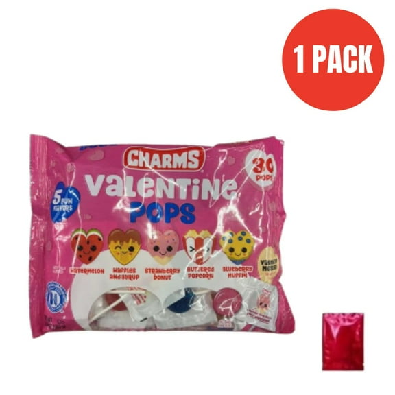 Charms Valentine Pops Lollipops, 30 Count, Assorted Flavors, Artificially Flavored, Gluten Free Candy   BONUS LaPrima Morceau Bonbon