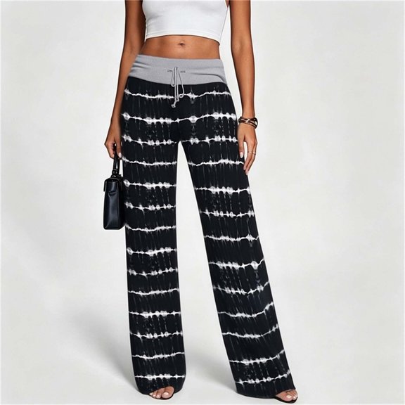 Pants for Women Baeitkot Women's Fashionable Color Loose Casual Comfortable High-waisted Wide-leg Trousers