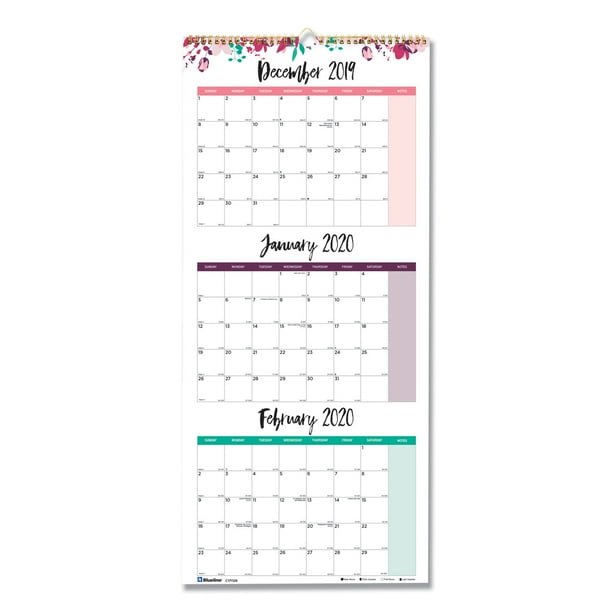 Blueline 3-Month Wall Calendar 12.25 x 27 Floral 2021 C171129 - Walmart