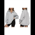 thumbnail image 3 of Sudadera de Entrenamiento de con Media Cremallera para Mujer, de Gran Tamaño, de Larga, Color Liso, con Hombros Caídos. Gris M, 3 of 5