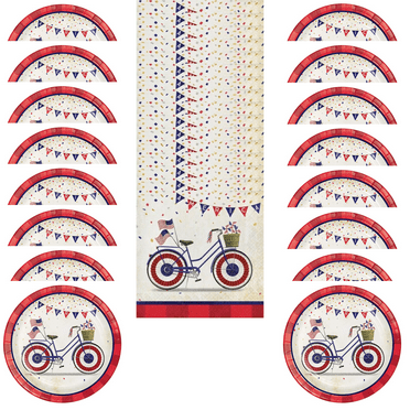 Patriotic American Flag Party Supplies Disposable Plates and Napkins for Fourth of July Appetizer Dessert an Beverage Size Independence Day Parade Red White and Blue Party Veterans Supplies 16 Guests