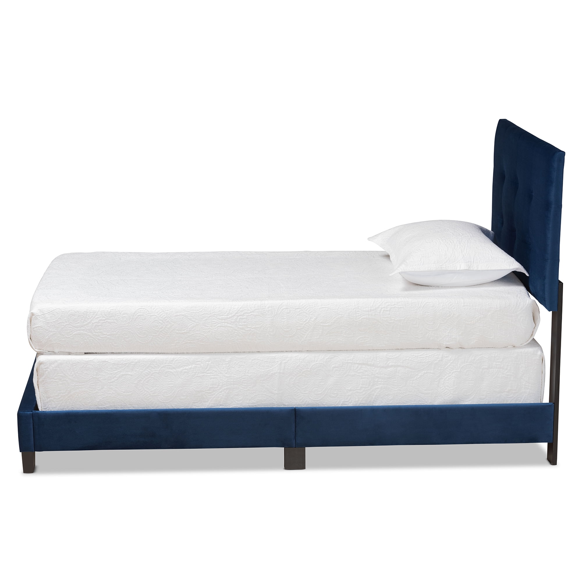 Baxton Studio Caprice Contemporary/Modern Velvet Tufted Panel Bed, Twin, Navy Blue/Black