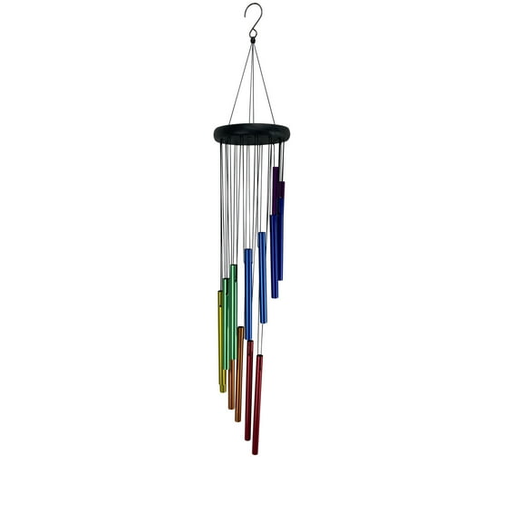 Red Carpet Studios 10333 30 in. Wood & Aluminum Spiral Wind Chime with S-Hook, Rainbow