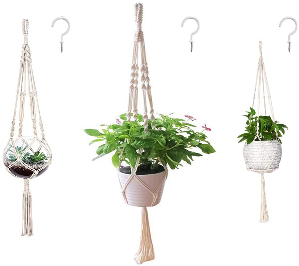 Ulikey 4pcs Plant Hanging Ropes Macrame Plant Hangers Planter Basket Rope with Hanging Hooks for Flower Pot Patio Home Garden Indoor Ceiling Decor