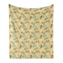 Bicycle Soft Flannel Fleece Throw Blanket, Retro Style Colorful Bicycle Pattern with Many Different Designs Summer, Cozy Plush for Indoor and Outdoor Use, 70" x 90", Multicolor, by Ambesonne
