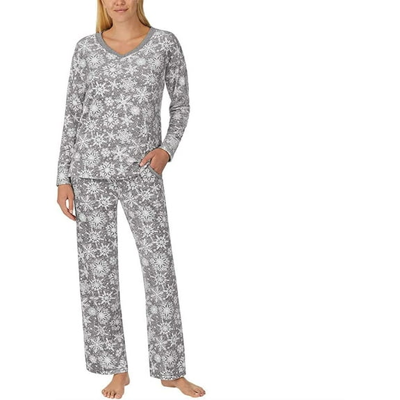 Nautica Women's 2 Piece Fleece Pajama Sleepwear Set Color: Grey/White, Size: L