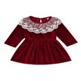 thumbnail image 1 of Bébés Filles Robes de Noël Manches Longues Velours Rouge Poupée Col Noeud Princesse Robe Tenues, 1 of 6