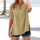 thumbnail image 2 of Pantalones cargo para mujer,Blusa de mujer con cuello en V, manga corta y dobladillo abotonado, tela de lino sintético, informal y cómoda para el hogar y el uso diario, sopatenor, 2 of 9