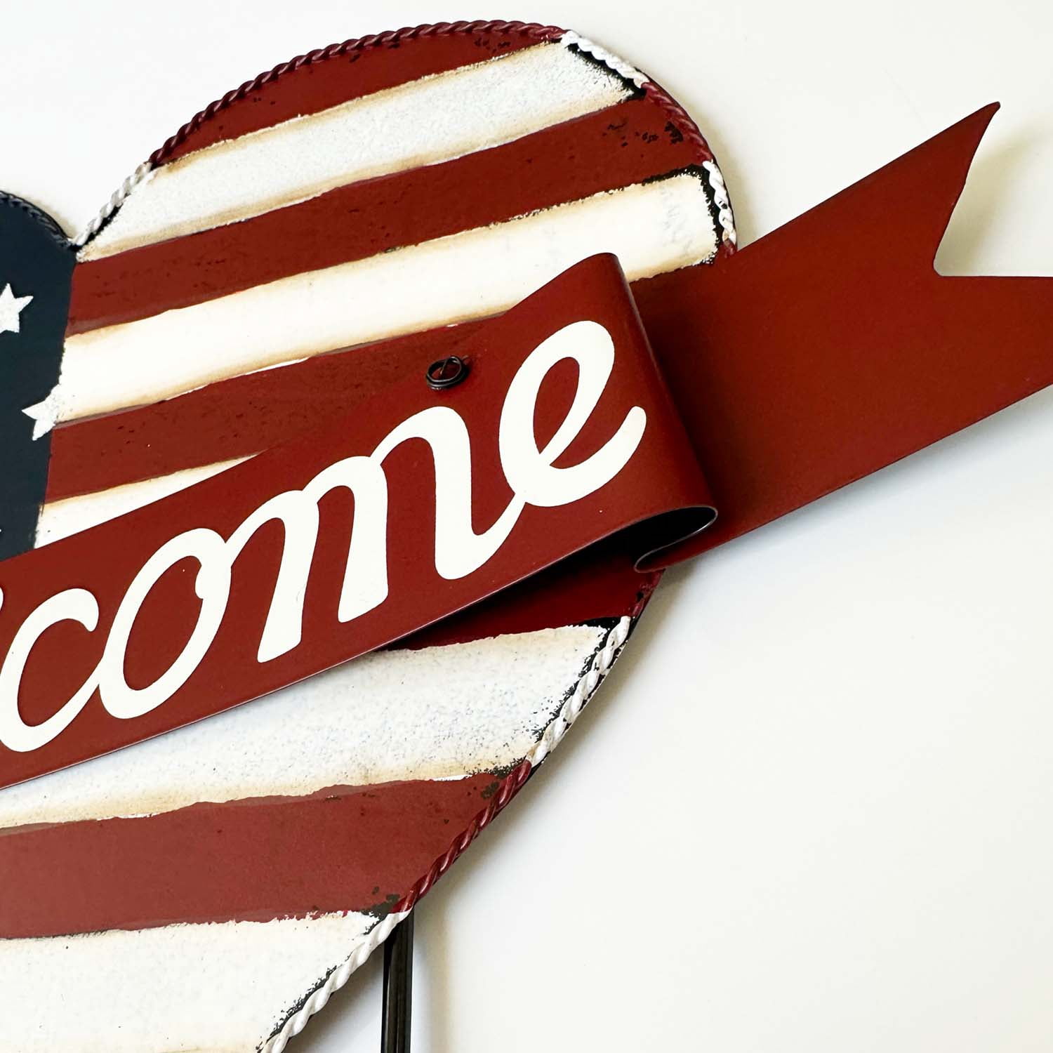 American Flag Heart Welcome Sign, Metal Garden Stake, Patriotic Yard Decor, 22.5" x 16