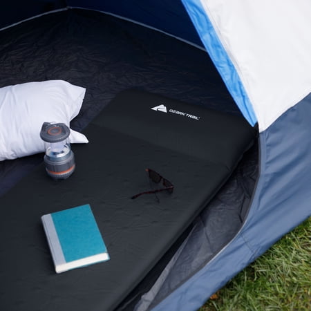 OZARK TRAIL SELF-INFLATING CAMP PAD WITH PILLOW – GREY, ADULT, 78″ L X 25″ W X 2″ H