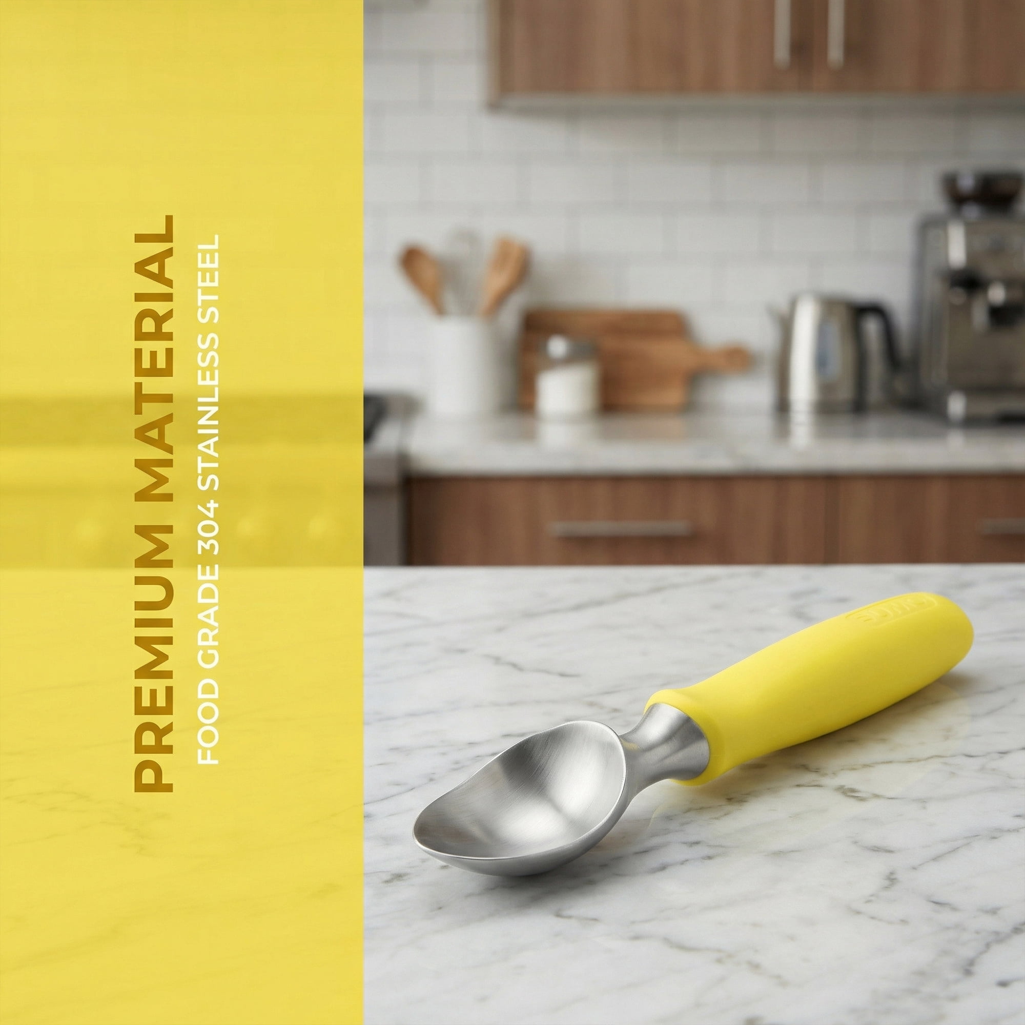 Unique Bargains Stainless Steel Ice Cream Scoop for Easy Use and Clean Yellow 8.9in