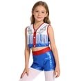 thumbnail image 3 of TiaoBug Kids Girls Western Cowgirls Outfits Cheerleading Crop Top with Metallic Shorts Set for Stage Performance Navy Blue 12, 3 of 7