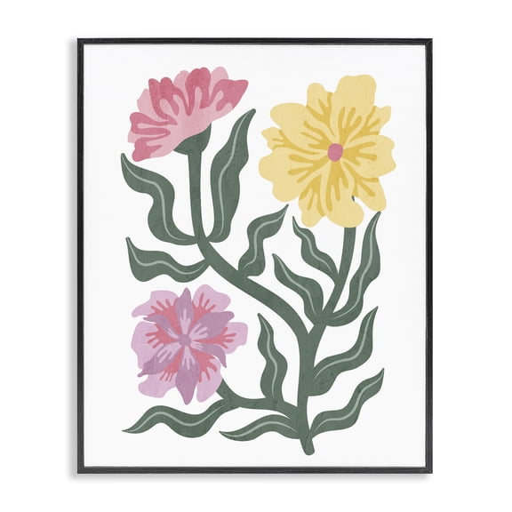 Stupell Industries Eclectic Modern Blooms with Curved Leaves Black Framed Giclee Art, 11 x 14, by Kim Allen