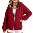 thumbnail image 4 of Girls Solid Zip Up Hoodie Jacket, Casual Long Sleeve Hooded Sweatshirt Coat, Soft Warm Outerwear for Kids Autumn Winter School Daily Leisure Wear(Red,5-7 Years), 4 of 5
