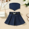 thumbnail image 2 of Tiweut Outfits for Girls Toddler Girl Sleeveless Off Shoulder Vest T Shirt Tops Denim Skirts and Bow Belt Outfit Regular Clothing 2-3 Y, 2 of 9