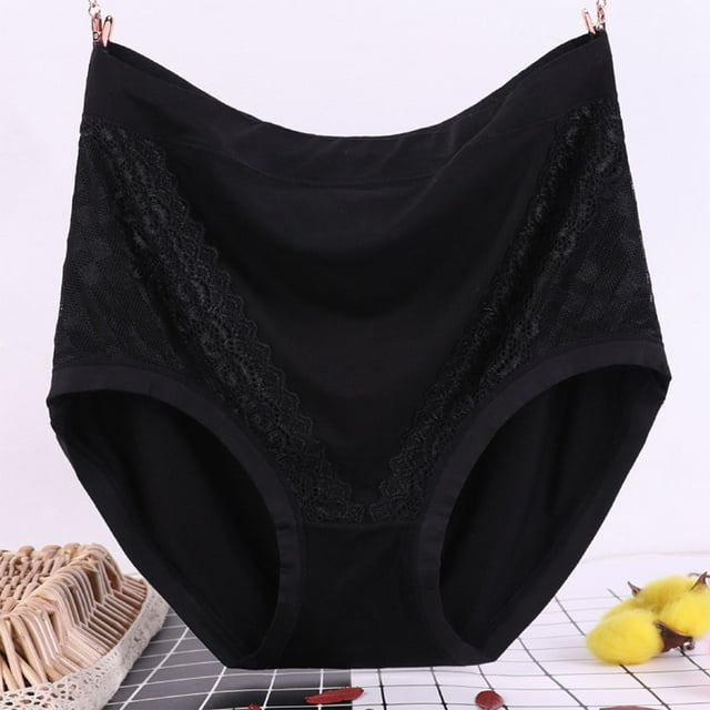 ylioge Womens Underwear Plus Size XL-4X Lace Splice High Waisted Soft-Modal Panties Ladies Casual Stretchy Basic Solid Full-Coverage Briefs