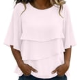 thumbnail image 2 of ClodeEU Women's Chiffon Tiered Ruffle Flared 3/4 Sleeve Blouse ,Casual Loose Fit Bohemian Top Pink,Women's Plus L, 2 of 6